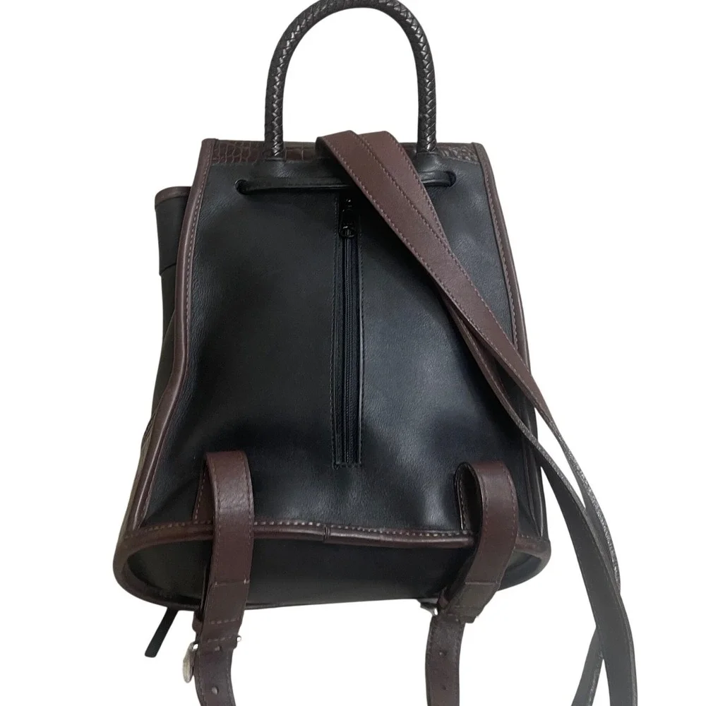 Brighton Black Brown Croc Leather #198305 Y2K Drawstring Backpack USA Made